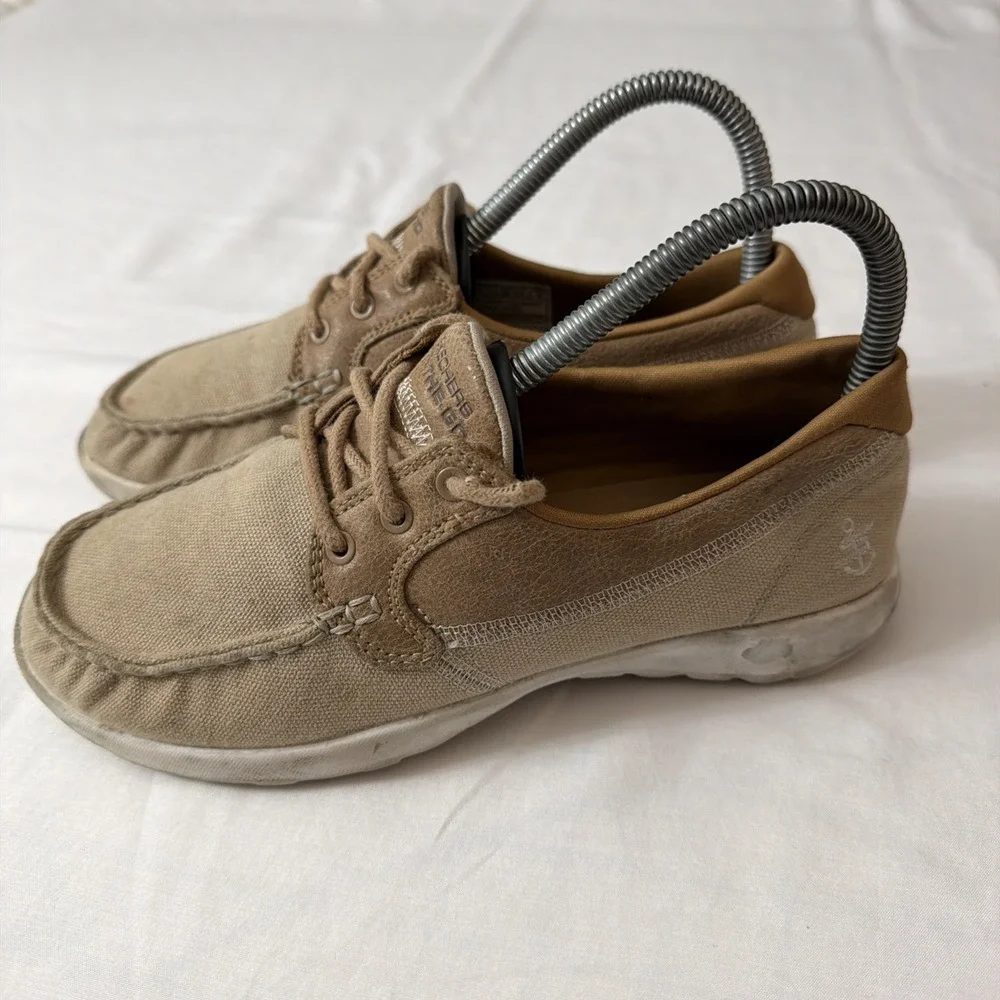 Skechers On-The-Go Lite Boat Shoes Womens 6.5 Tan Goga Max Deck 15430 Comfy Shoe